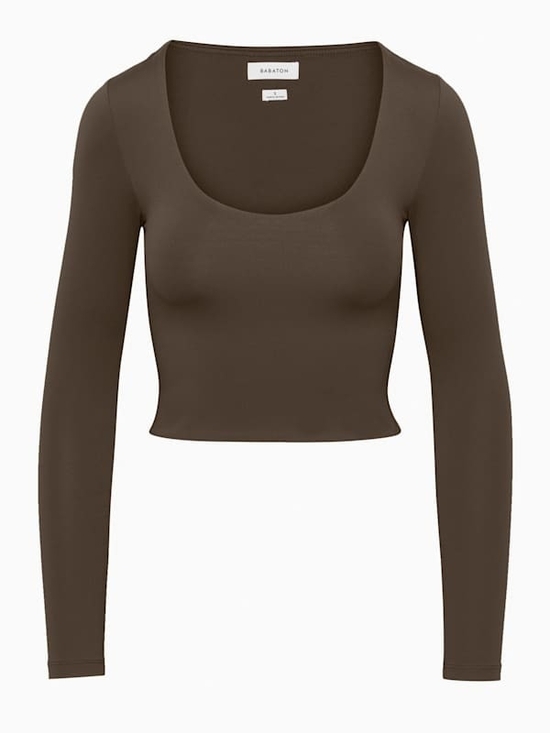Aritzia Tops - EUC Aritzia Babaton Contour Scoopneck Longsleeve - Mocha Brown Size M